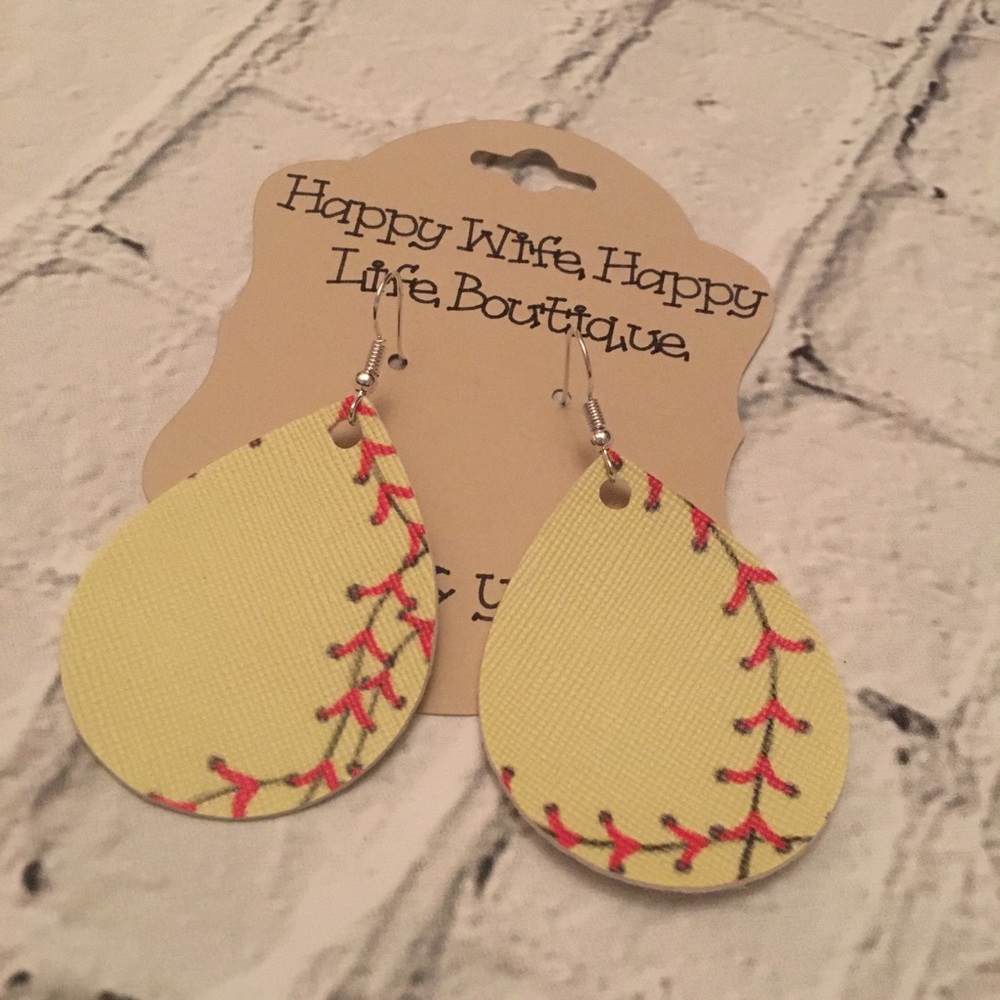 3 for $20 softball faux leather earrings